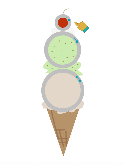 An illustration of an ice cream cone with three scoops topped by a cherry. A hand emoji, as if drawn in playful handwriting, points to the cherry on top.